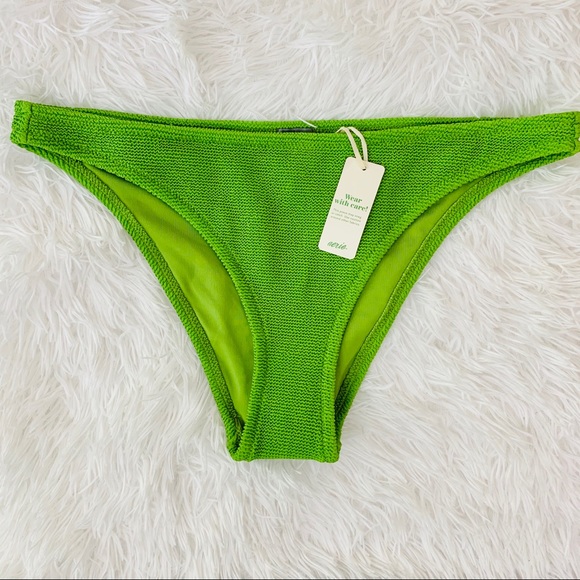 Aerie Green Waffle Cheeky High Leg Bikini Bottoms - Picture 1 of 8